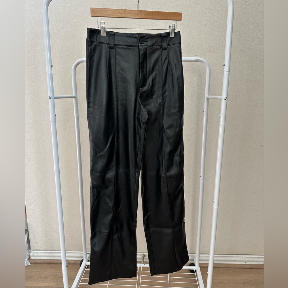 Zara Pleated Faux Leather Black Trousers